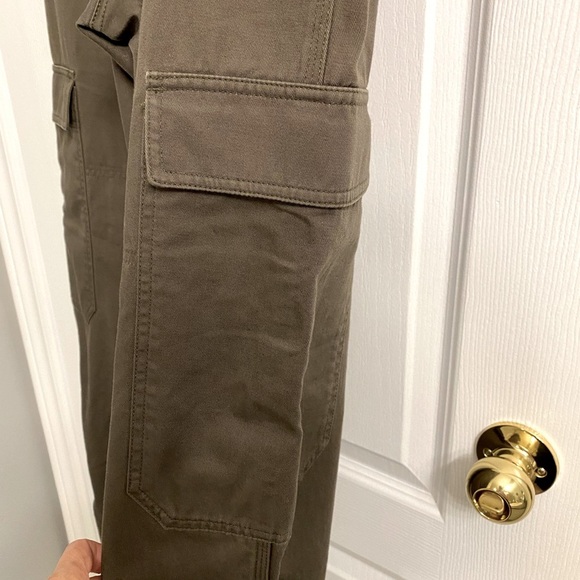 Helmut Lang Cargo Carpenter Linen/Cotton Wide Leg Belted Pants Green Size 10 - Picture 5 of 15